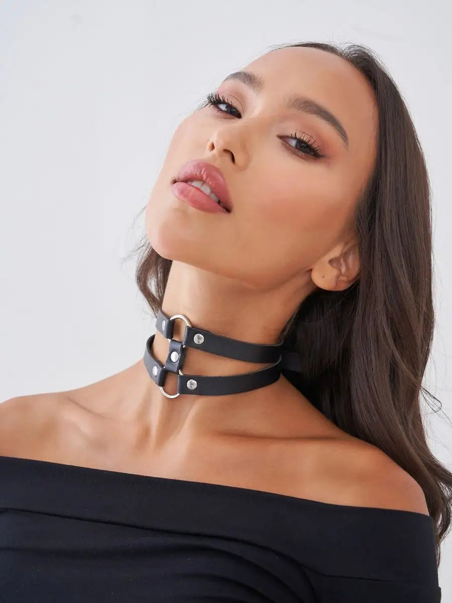 Nova | Choker z podwójnym pierścieniem | Czarny